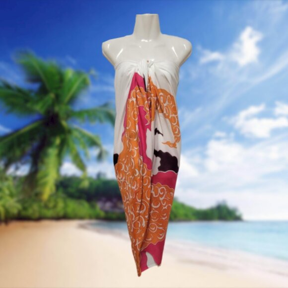 Womens Sarong Pareo Cotton Wrap HandPainted Batik Wrapskirt Beachwear -NEW - Picture 2 of 5